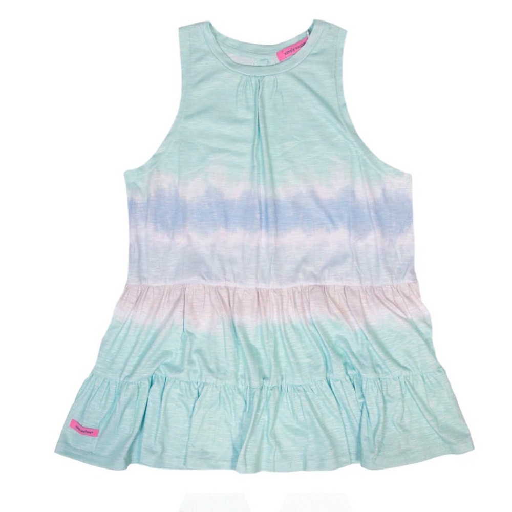 Simply‎ Southern Women Sleeveless Tiered Tie Dye Tank Top Mint Blue Pink S NWT